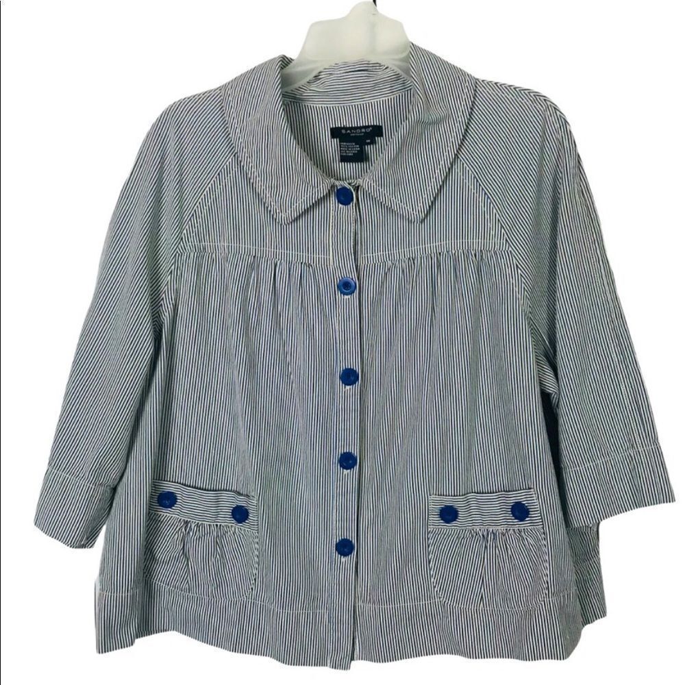 Sandro Plus Size Women’s Cropped Shirt Jacket 3/4 Sleeve Size 2X